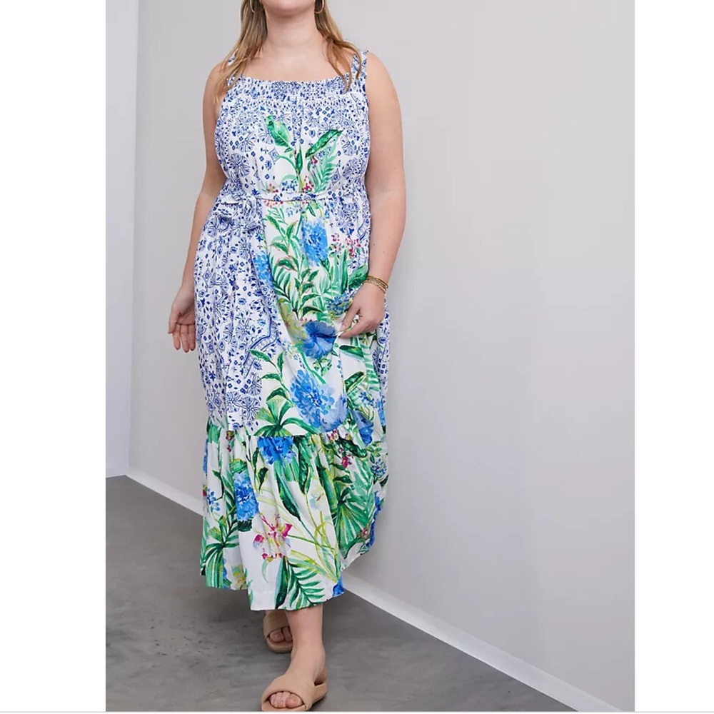 Maeve Bouquet Flounced Maxi Dress Size XS Floral Tie Waist Pockets Resortwear